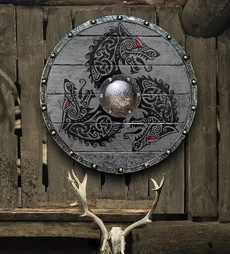 Viking Fenrir Gray Wolf Shield Authentic Battleworn Viking Shield