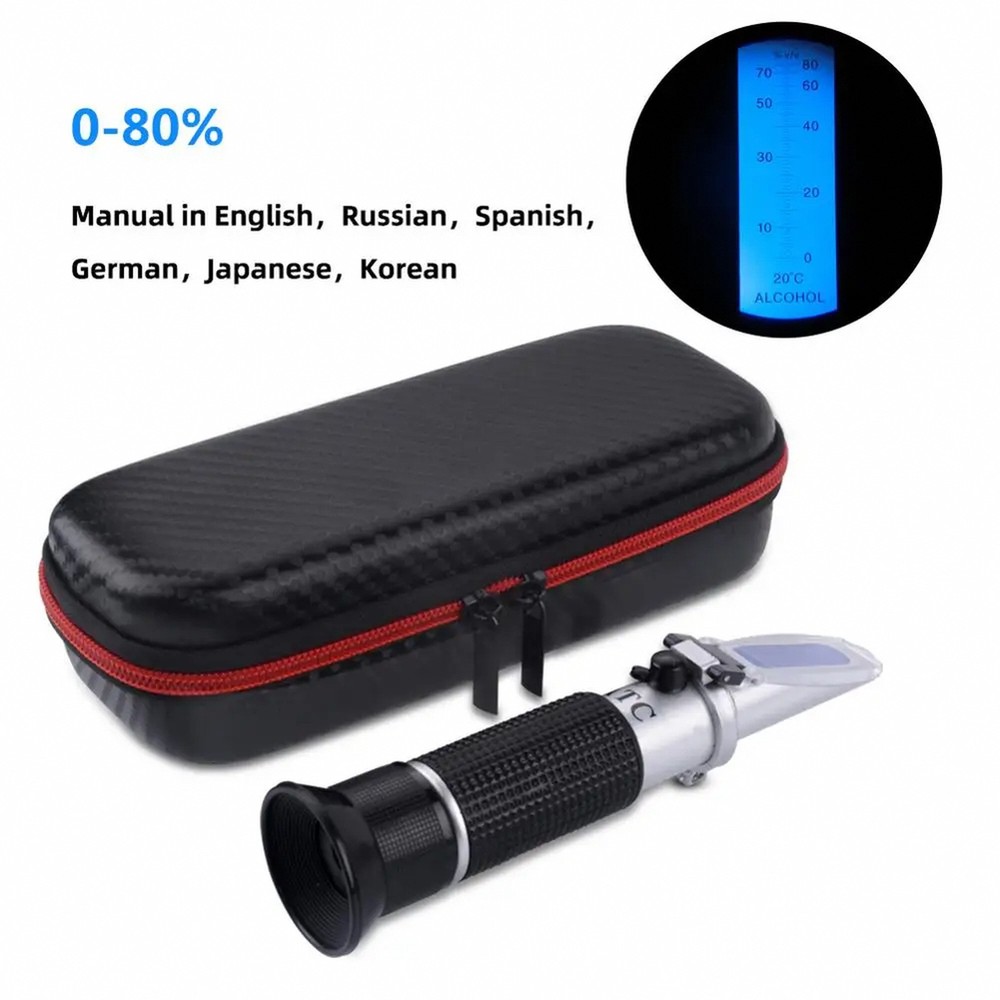 Handheld Alcohol Refractometer 0-80 with ATC – Field-Ready, Shockproof Case