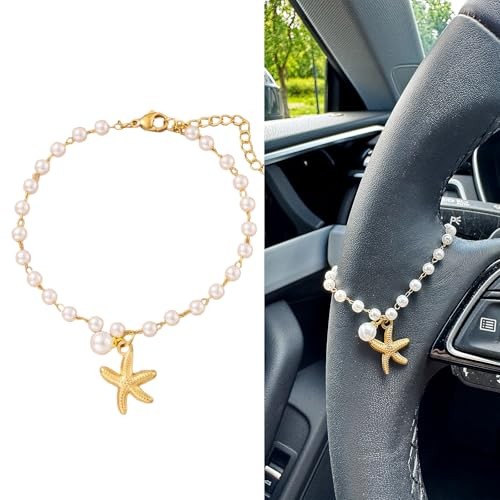Steering Wheel Charm Accessory Peral Pendant Car Decor Rearview Mirror Starfish