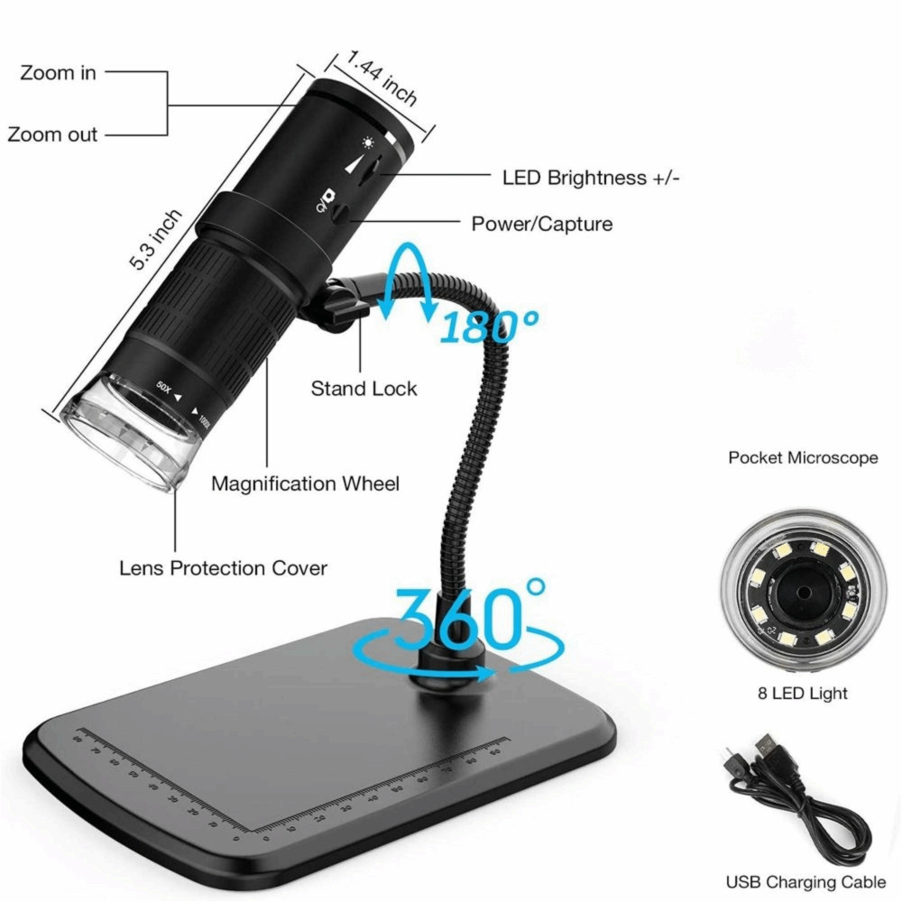 1000X Digital Microscope HD LED USB WiFi Microscope for Smartphone PCB US