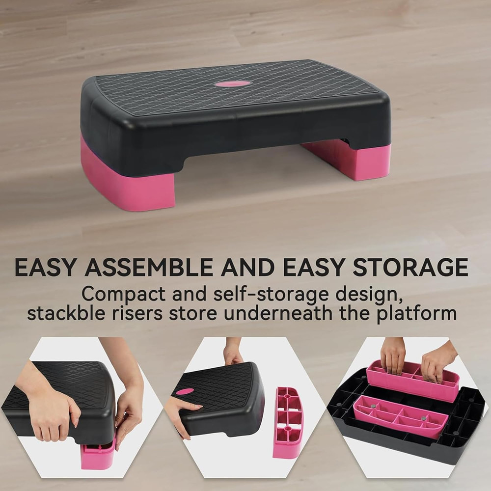 18" Workout Aerobic Stepper Step Platform with 2 Risers, Multiple Colors
