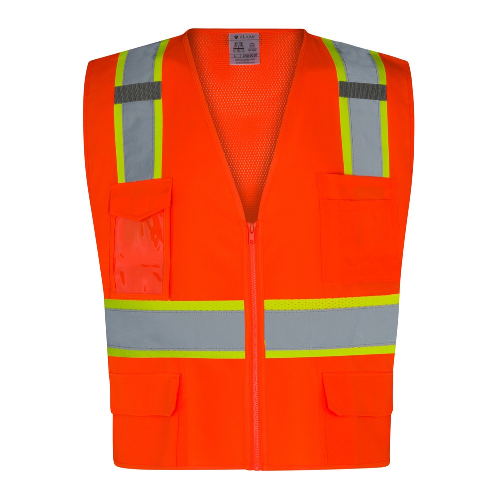 CLARO Everyday ANSI Class 2 Oxford Front Mesh Back 6 Pockets Zip Hi Vis