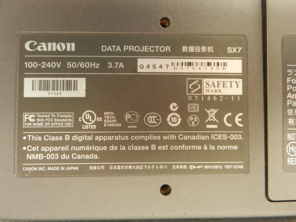 Canon Sx7 Projector Lcd Multimedia/DATA Projector - WORKS