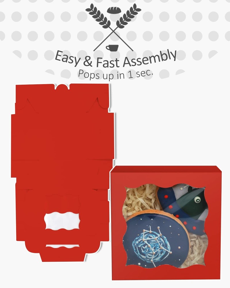 Red Bakery Boxes with Window 55pcs 4x4x2.5 Mini Cookie Boxes Macaron Boxes Sm...