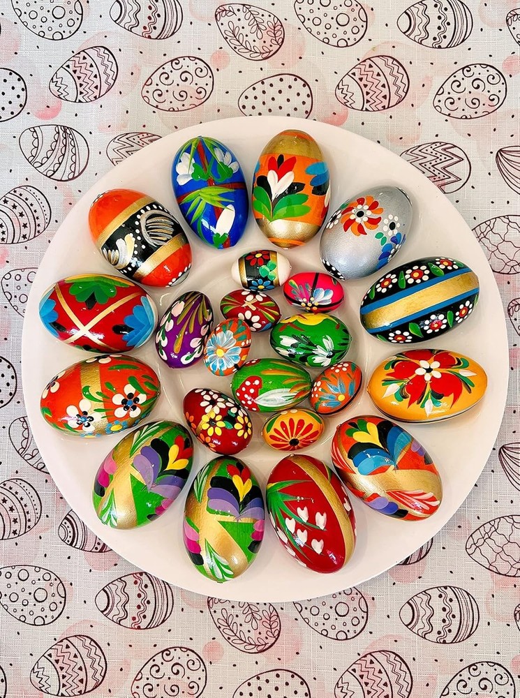 Polish Easter Hand Painted Wooden Eggs Pisanki Decorative Eggs for Easter Set...