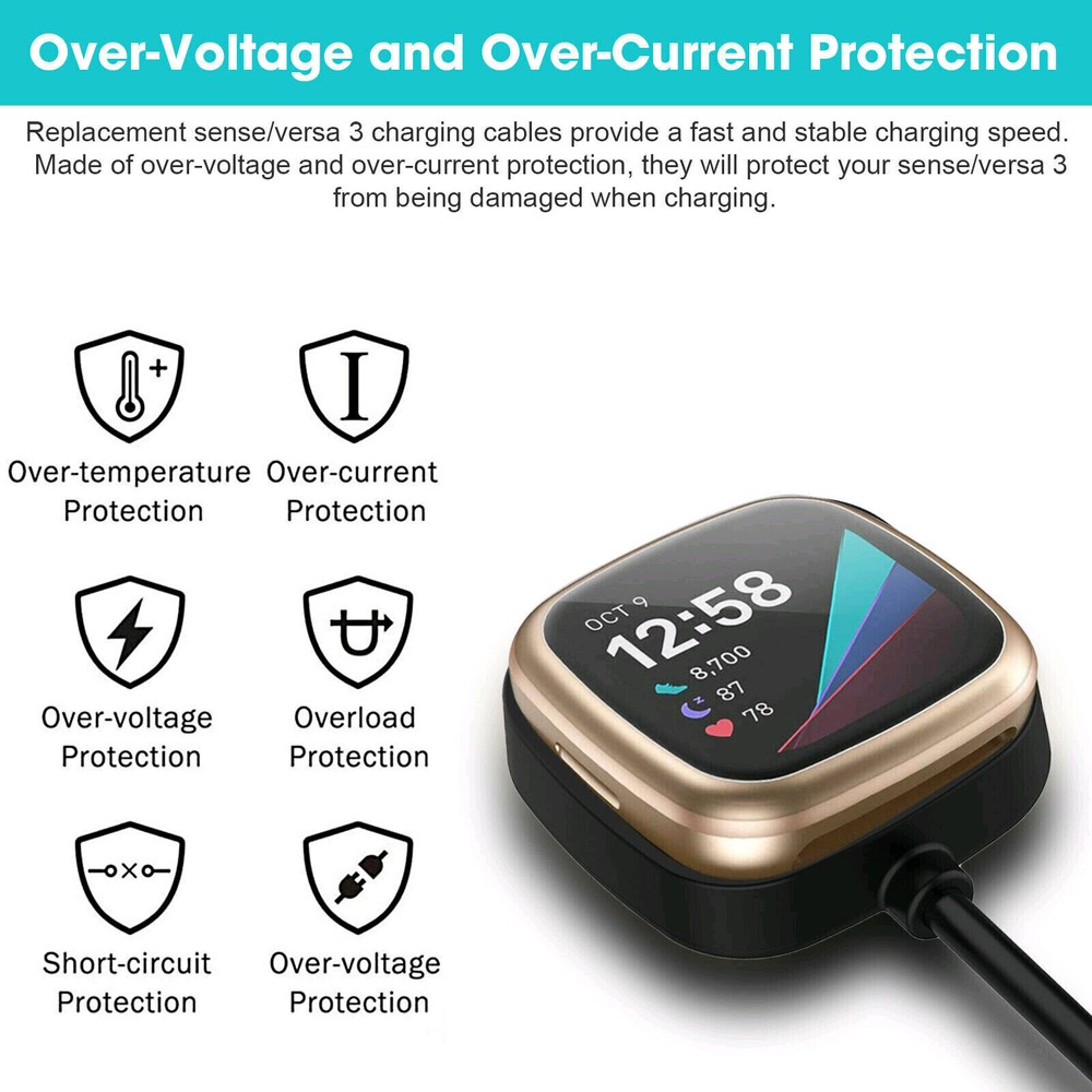 2PCS Wireless Charger For Fitbit Sense Versa3 Watch USB Fast Charging Dock Cable