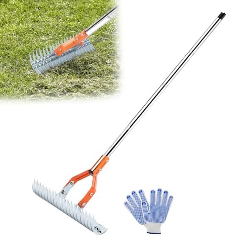 Thatch Rake, 15 Inch Lawn Thatching Rake, Heavy-Duty Dethatcher Rake with