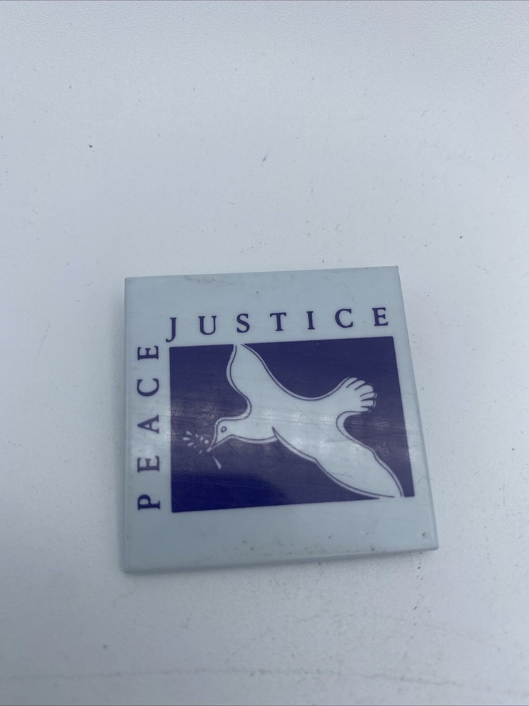 PEACE JUSTICE Dove Button Pinback 1983 St John Gallery Protest War Human Rights