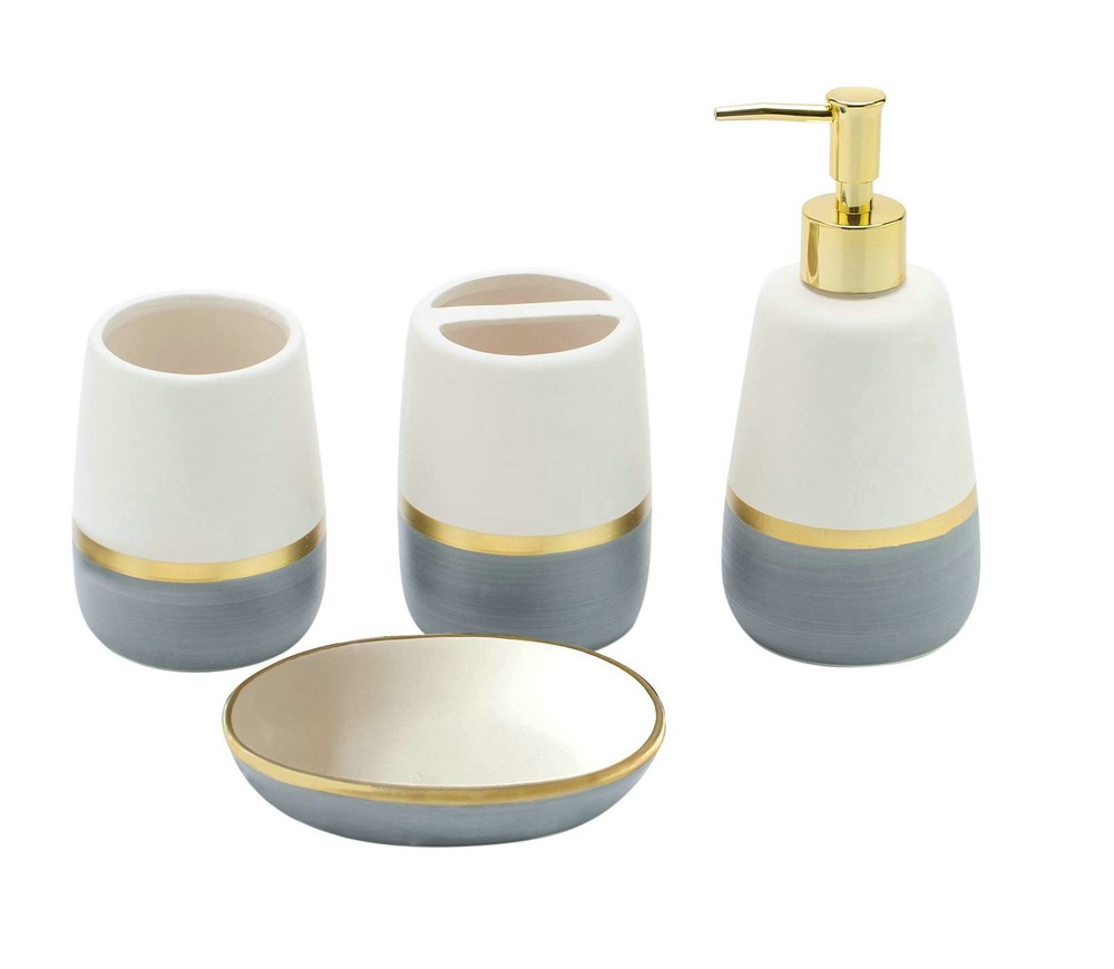 Grey Gold Bathroom accesory Set 4pc,Ceramic Accessories ['Grey']