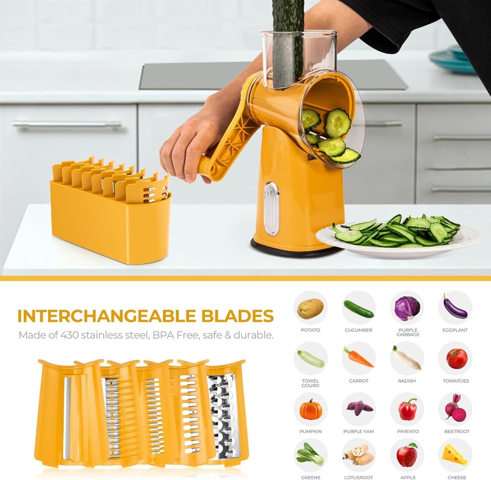 Rotary Cheese Grater with Handle Kitchen Mandoline Vegetable Slicer w...