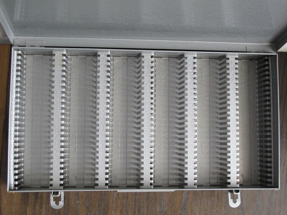 Vintage Microscope Glass Slides Box Case - Solid Metal - 150 Pieces Storage