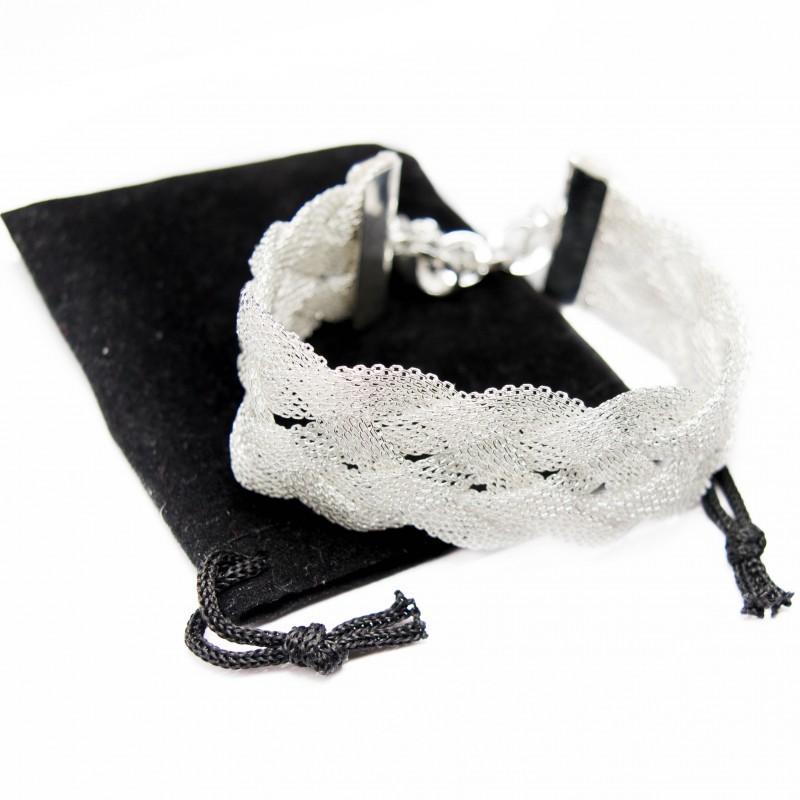 Ladies Wide Braided Silver Bracelet