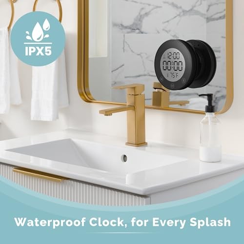 Shower Timer Clock Waterproof Bathroom Timer – Digital Wall Clock with Black