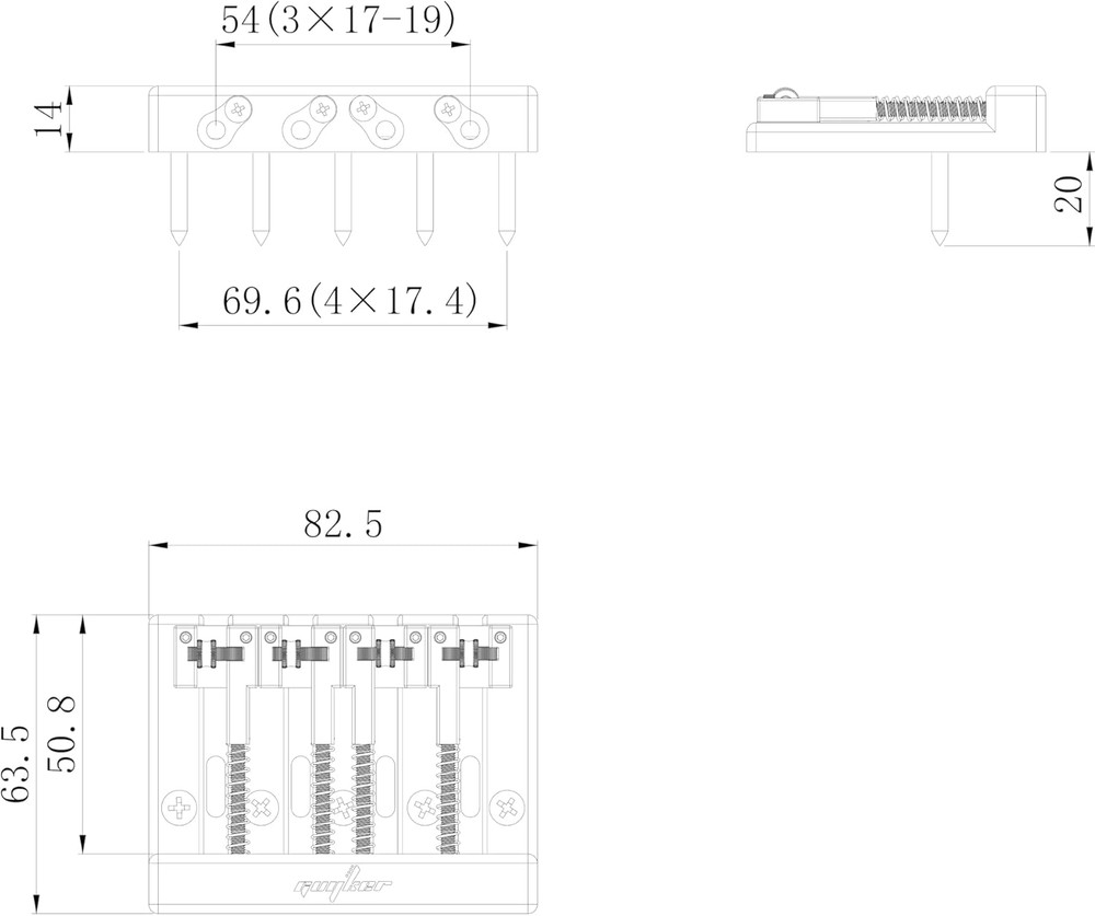 Black 4 String Bass Bridge with Roller Saddles