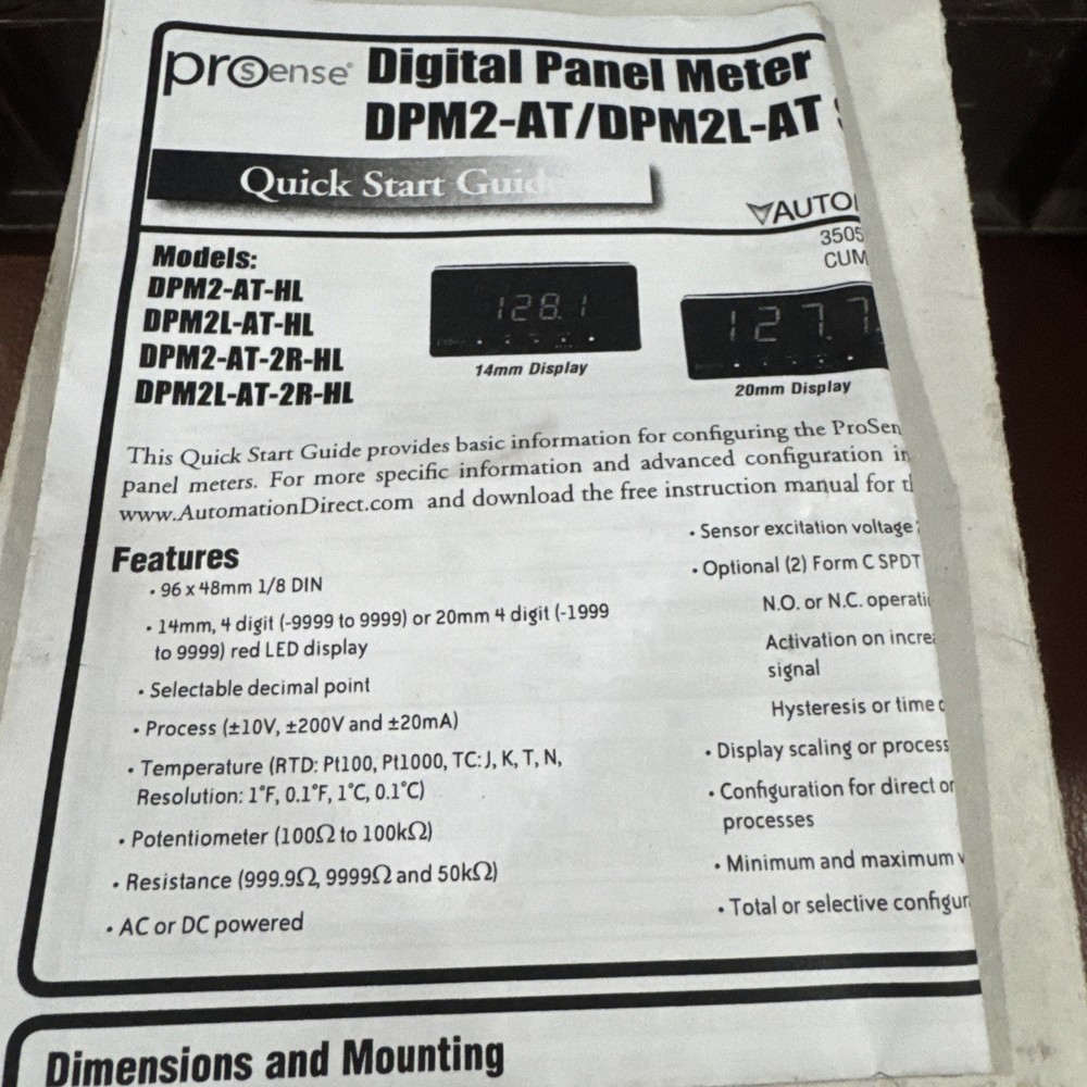 Prosense DPM2-AT-HL Digital Panel Meter - Automation Direct