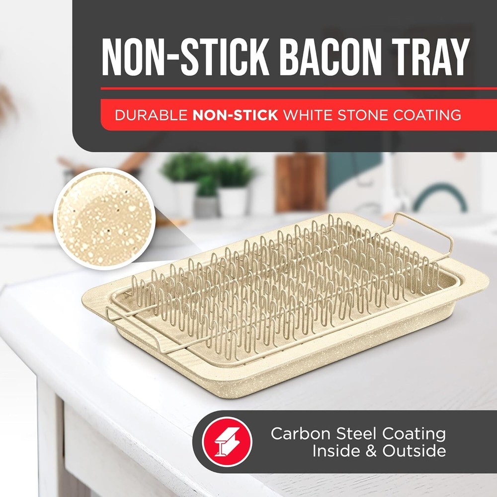 Bacon Tray - 2-Piece Set – Marble Coating - 2 Piece Set, White
