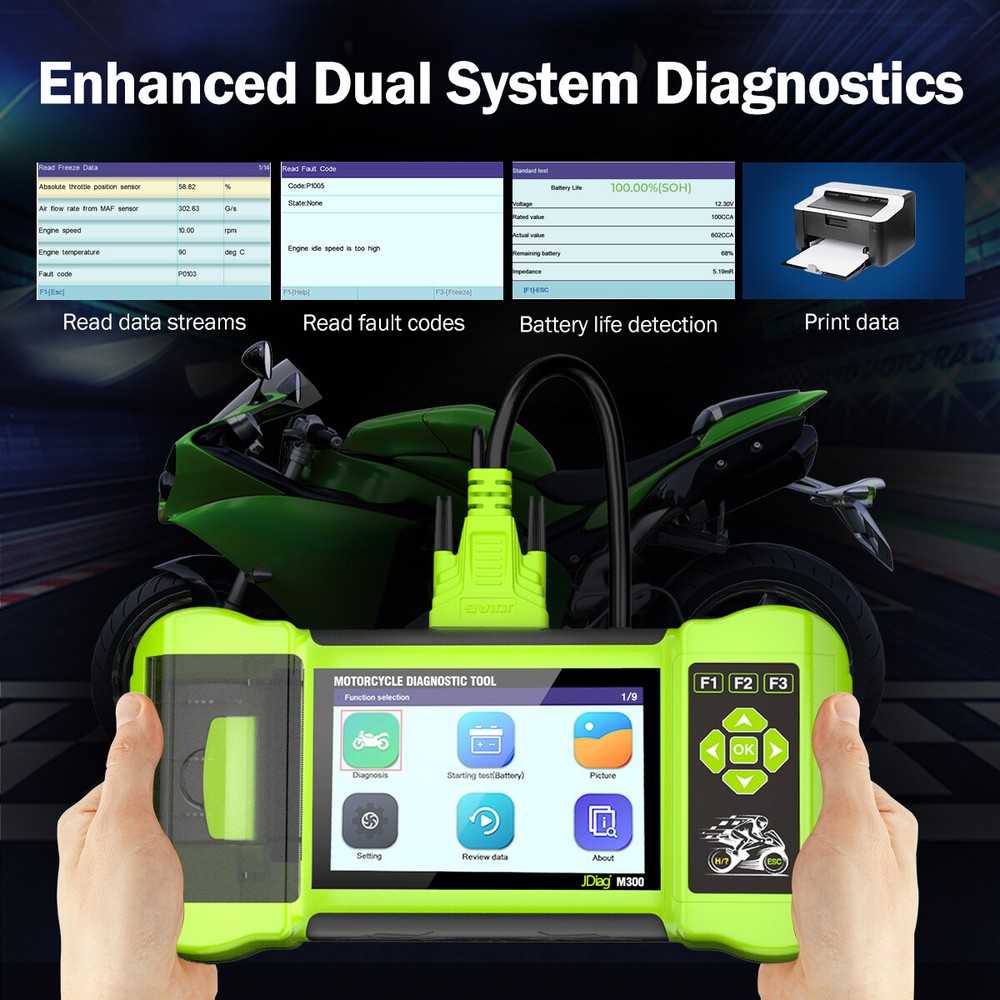 Jdiag M300 Motorcycle OBD2 Scanner Full System Fault Code Reader Diagnostic Tool