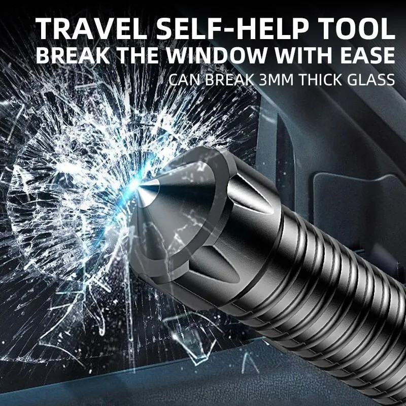Rechargeable Tactical Flashlight Long Handle Self Defense Torch Window Breaker