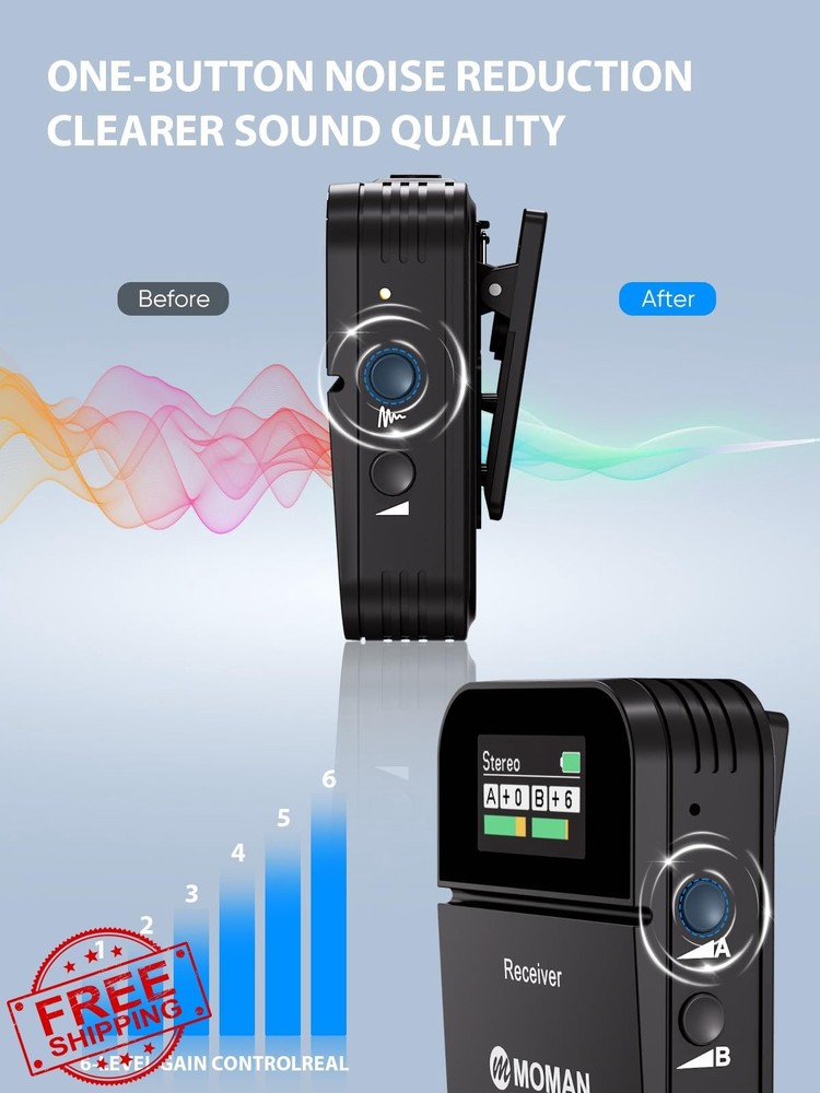 Moman C2X Wireless Lavalier Mic 2.4G Dual Transmitter 656ft