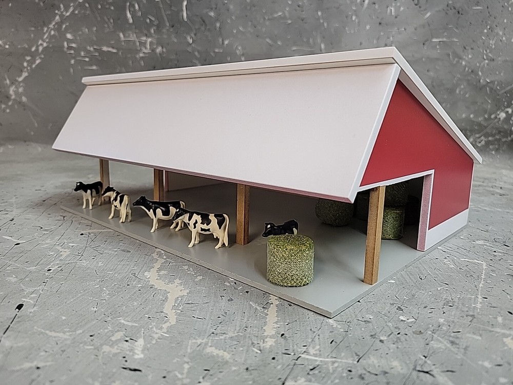 1/64 Custom scratch built Cattle Shed building White & Red