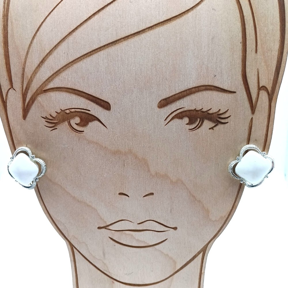 Vintage White and Silver Tone Earrings, Basic Neutral Screw Back