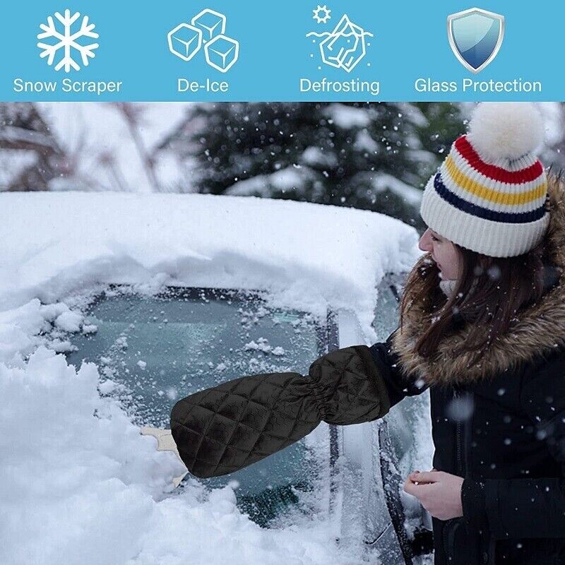Car Windscreen Ice Scraper With Glove Snow Remover Waterproof  Lined  Blue