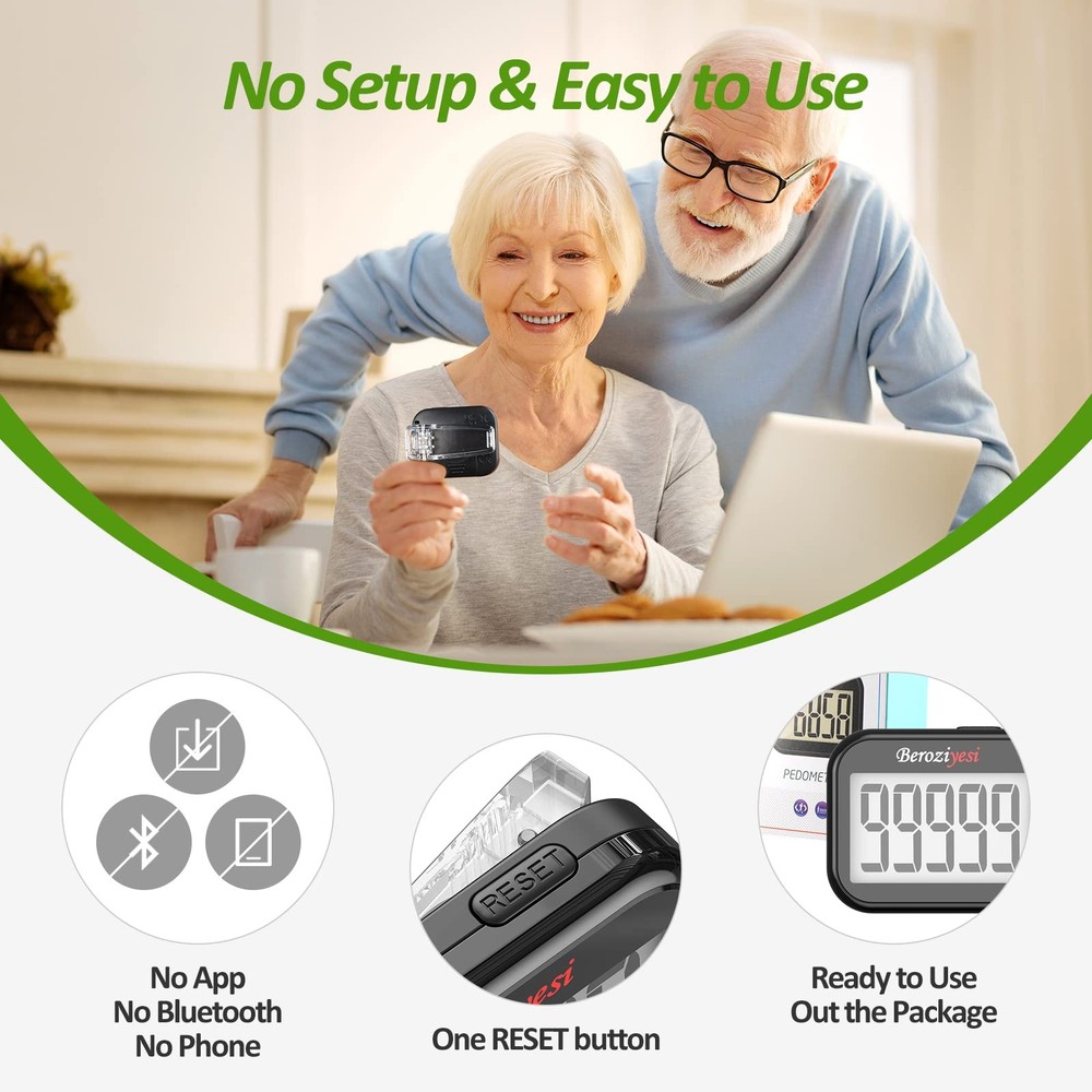 3D Pedometer for Walking, Simple Step Counter for Walking with Removable Clip...