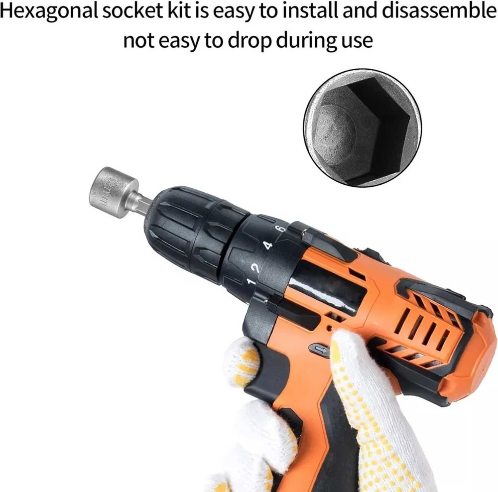 14PC POWER Nut Driver Drill Bit Set Socket Bit Adapter metric & SAE Socket for W