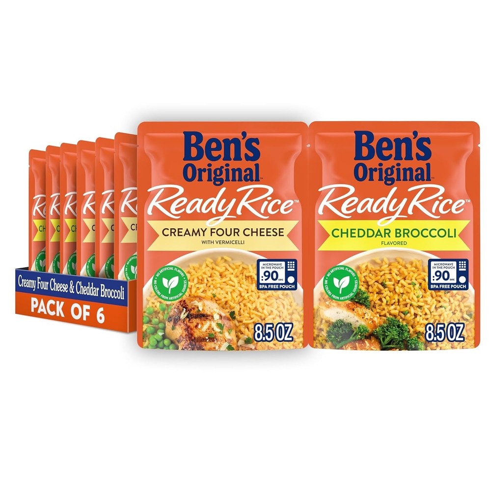 Convenient 6-Pack Ready Rice: Creamy Four Cheese & Cheddar Broccoli Flavor