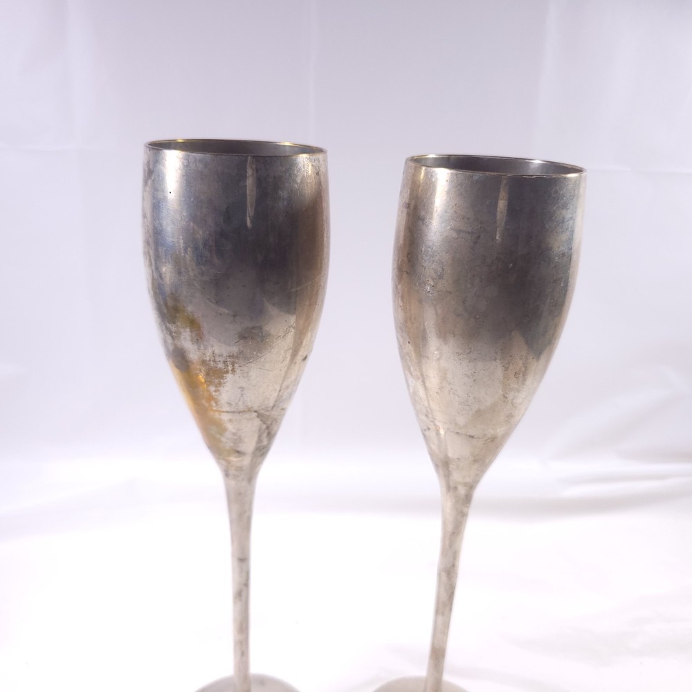 Vintage Silver Tone Champagne Flutes