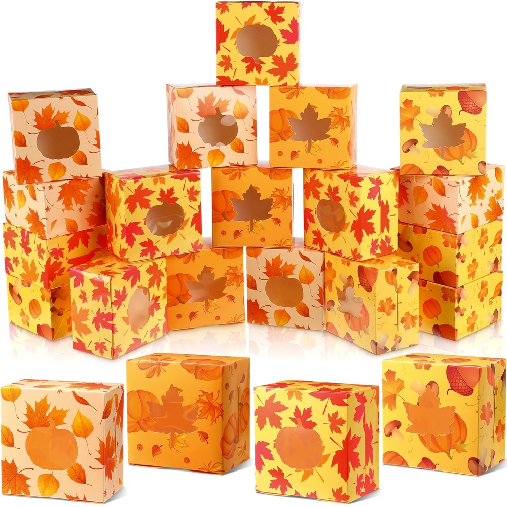 48 Pcs Thanksgiving Cookie Boxes Window Fall Maple Leaf Pumpkin Bakery Box