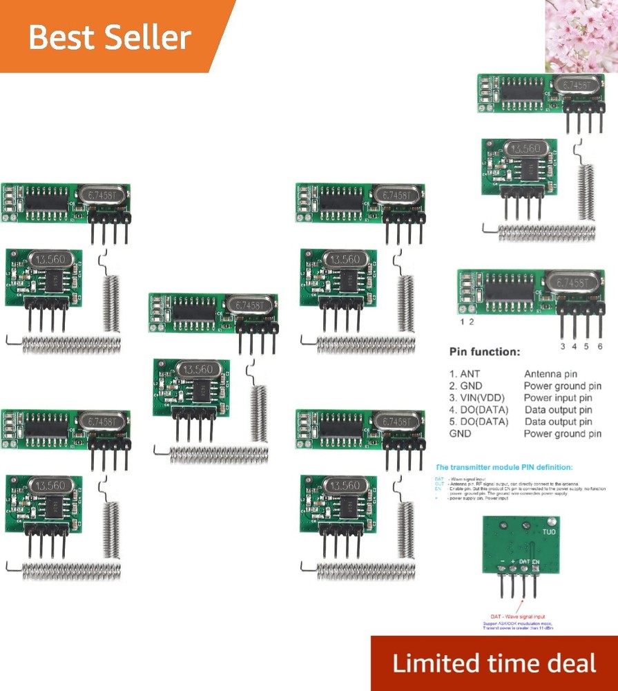 DIY 5pcs 433MHz Wireless RF Transmitter and Receiver Kit - Compact Metal Design
