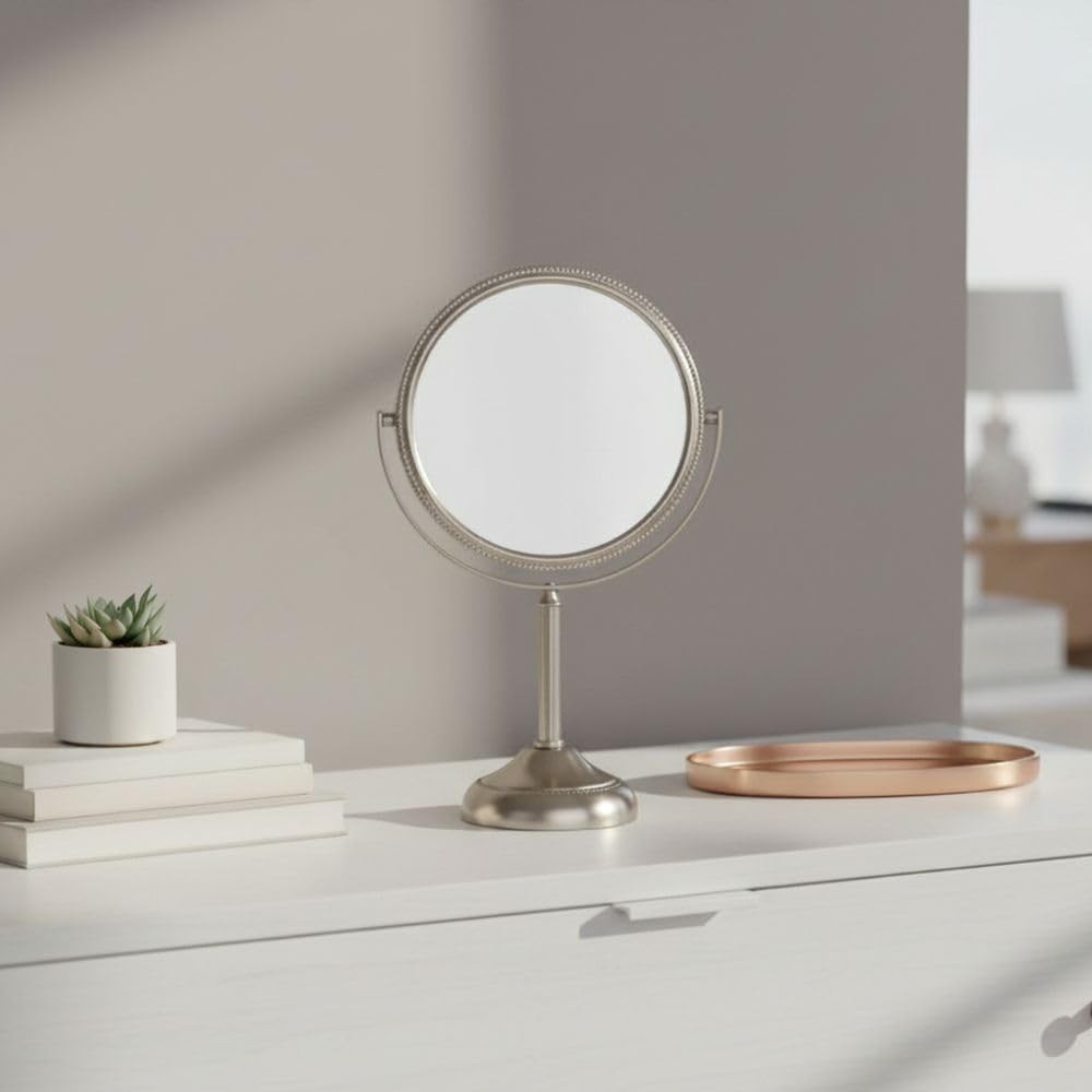 Two-Sided Tabletop Makeup Mirror - Makeup Mirror with 10X Magnification & Swi...