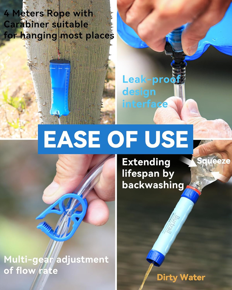Gravity-Fed Water Filtration System, Portable Gravity Water Filter Camping, Hiki