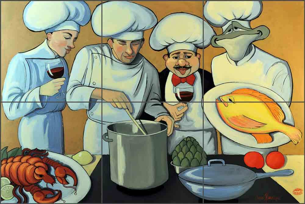 Chef Tile Backsplash Jann Harrison Kitchen Art Ceramic Mural JHA003