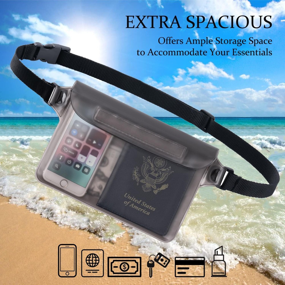 2-Pack Waterproof Pouch with Adjustable Waist Strap | Screen Touch Sensitive Dry