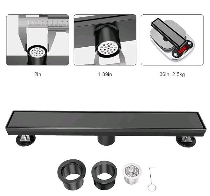 36 Inch Linear Shower Drain Rectangular Floor Drain with Accessories Matte Black