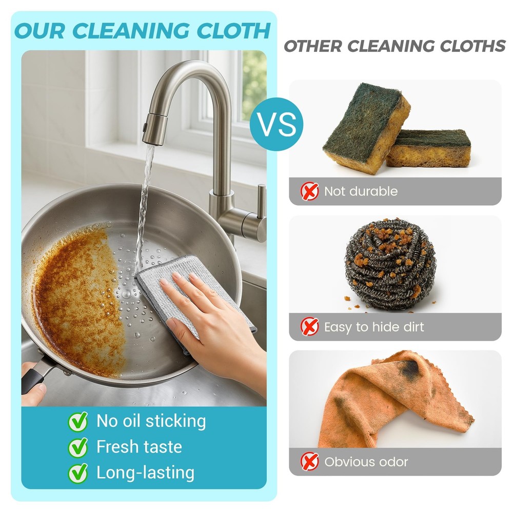 12 PCS Non Scratch Wire Dishcloth, Cleans Fast Without Scratching, Stands Up ...
