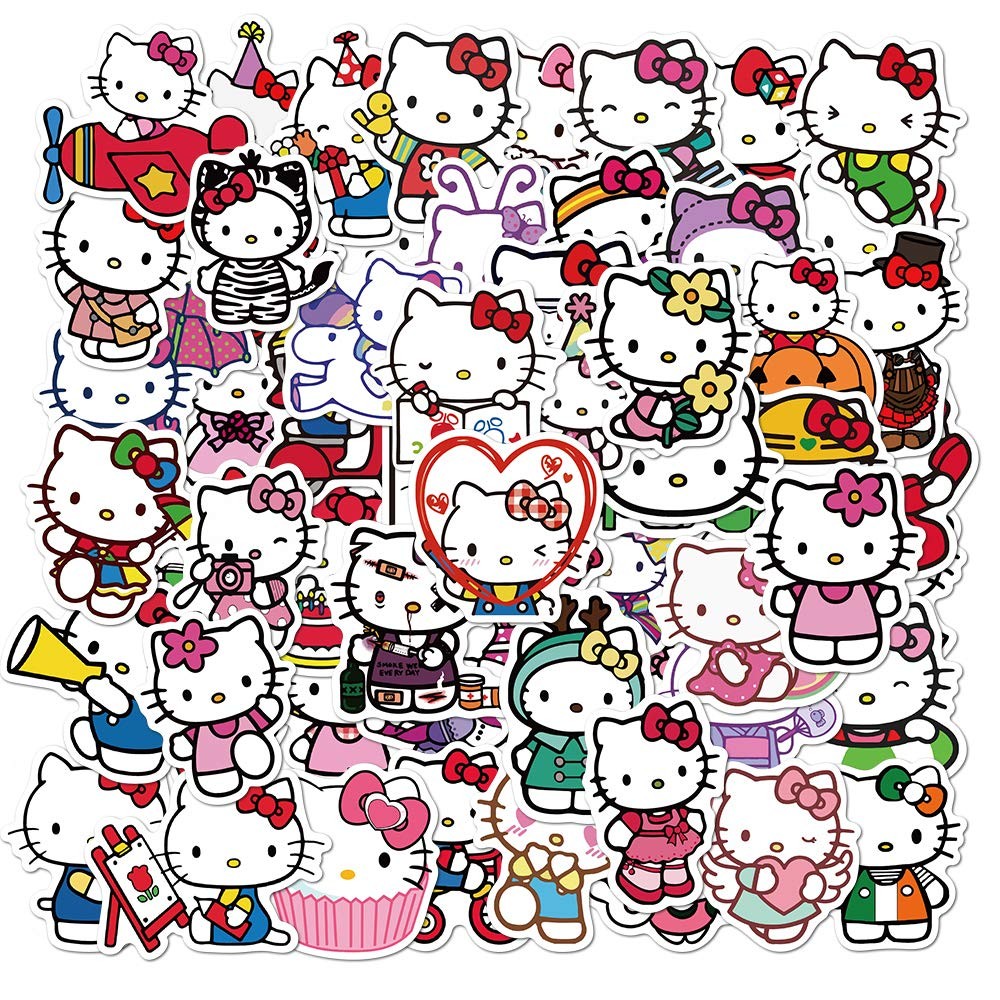 100Pcs Hello Kitty Stickers Pack White Theme Waterproof Colorful