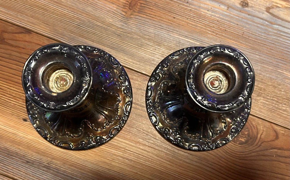 Gotham Electroplated Silver Chantilly Candlestick Set Patina Vintage Gothic