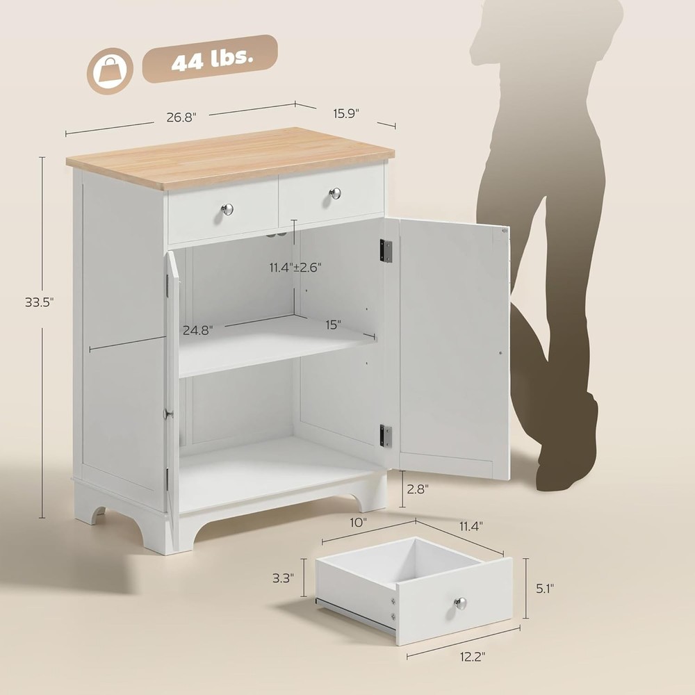 Sideboard Buffet Cabinet W/ Solid Wood Countertop Modern Kitchen Storage Cabinet