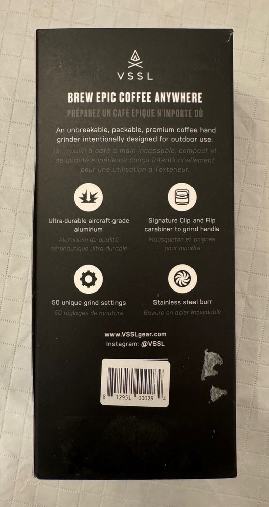 New! VSSL Java Black Portable Manual Coffee Espresso 20g Burr Grinder. Camping