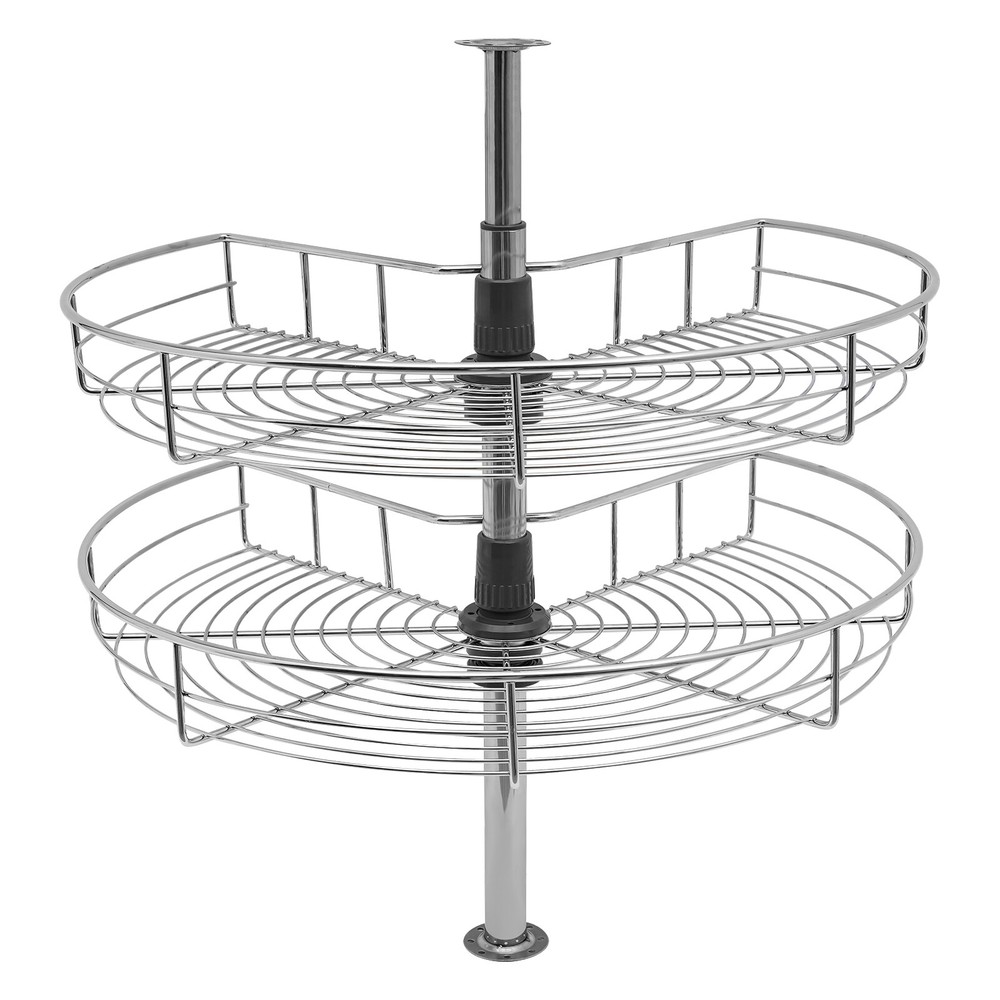 24" Kidney Chrome 2-Shelf Lazy Susan Kitchen Base Cabinet Corner Organizer Rack