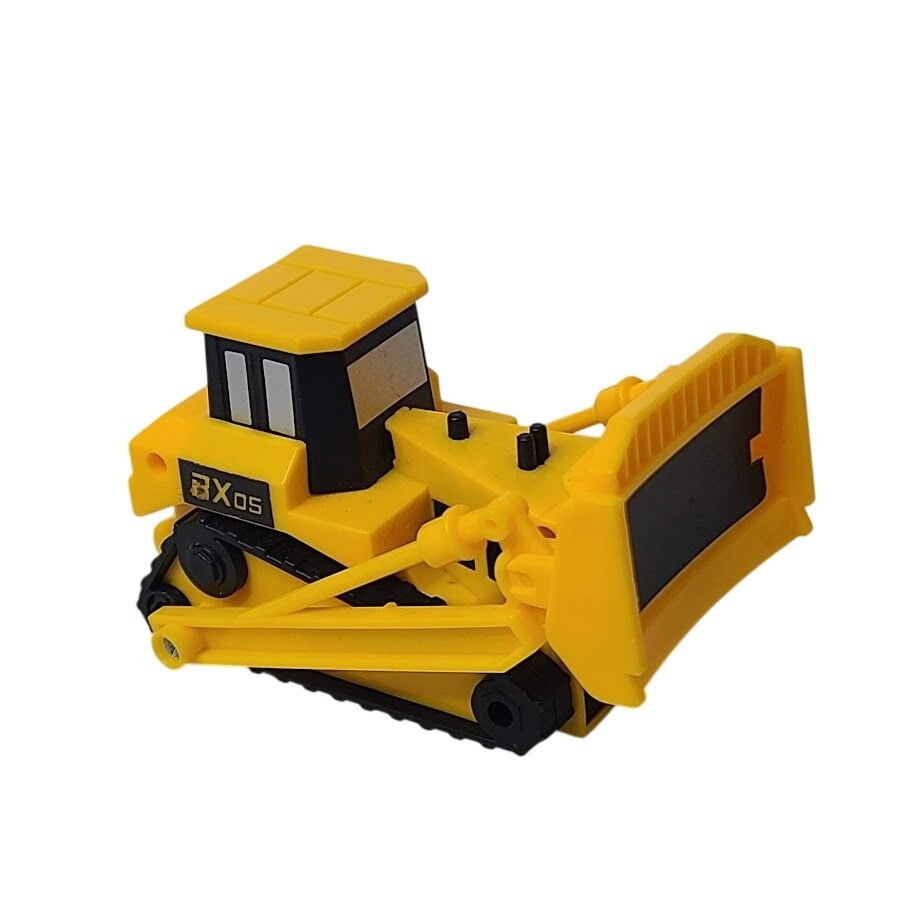 Yellow Plastic Toy Bulldozer With Movable Front Blade