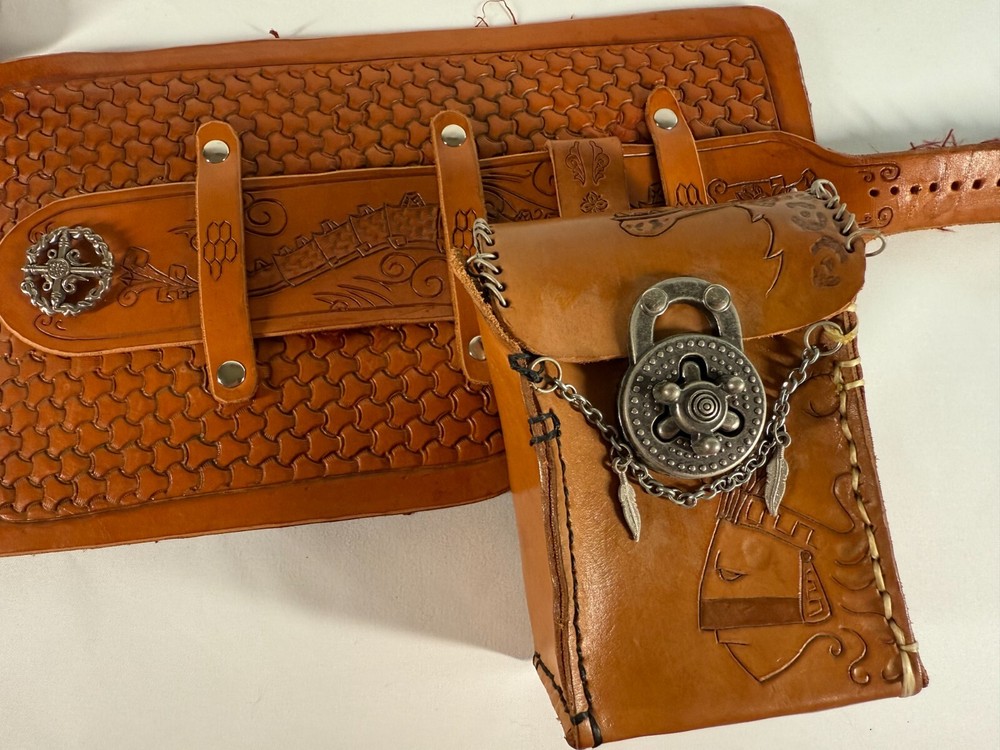 Leather Steampunk Handcrafted Belt with Attached Pouch and Compass