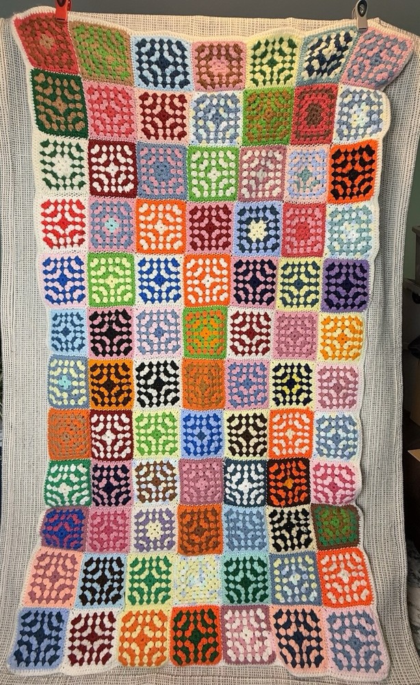 Handmade Crochet Granny Square 36x65 Multicolor Afghan Blanket Throw Bright