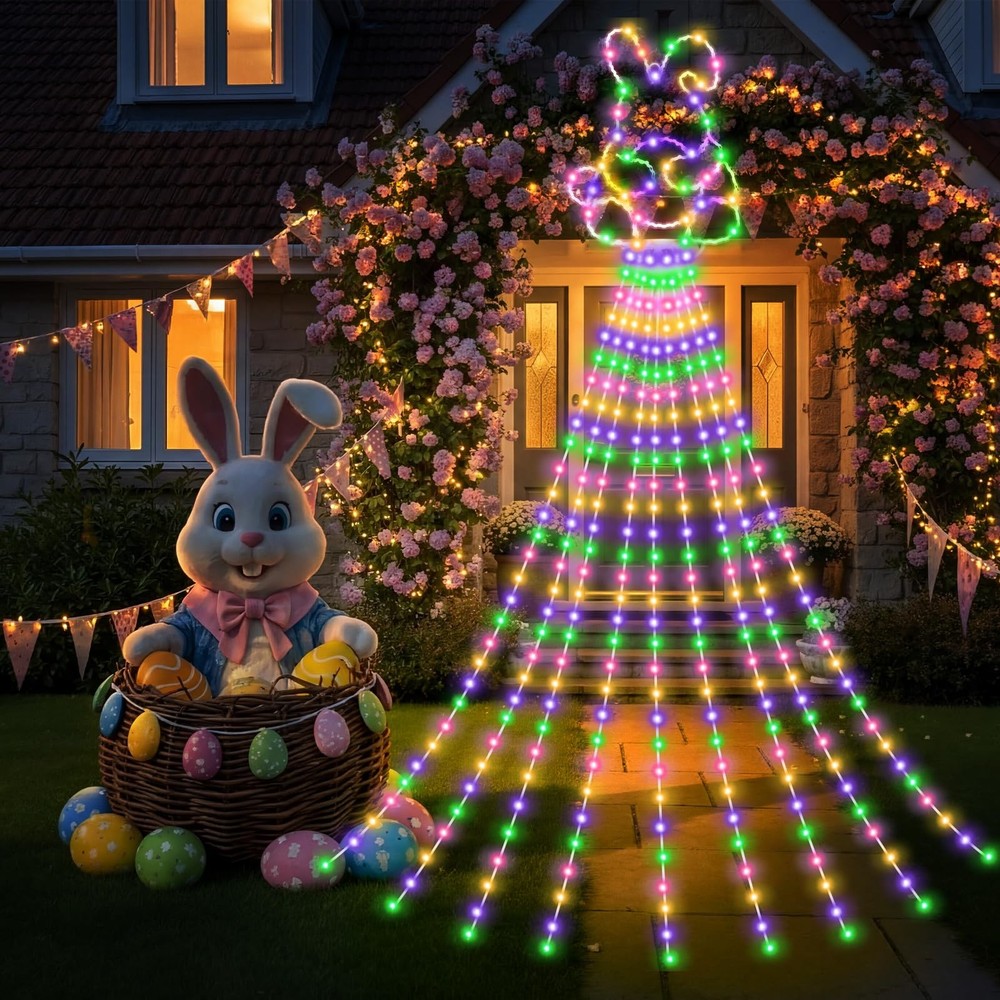 Huquary 12 ft Easter Bunny Waterfall String Lights with 305 LED Multicolor