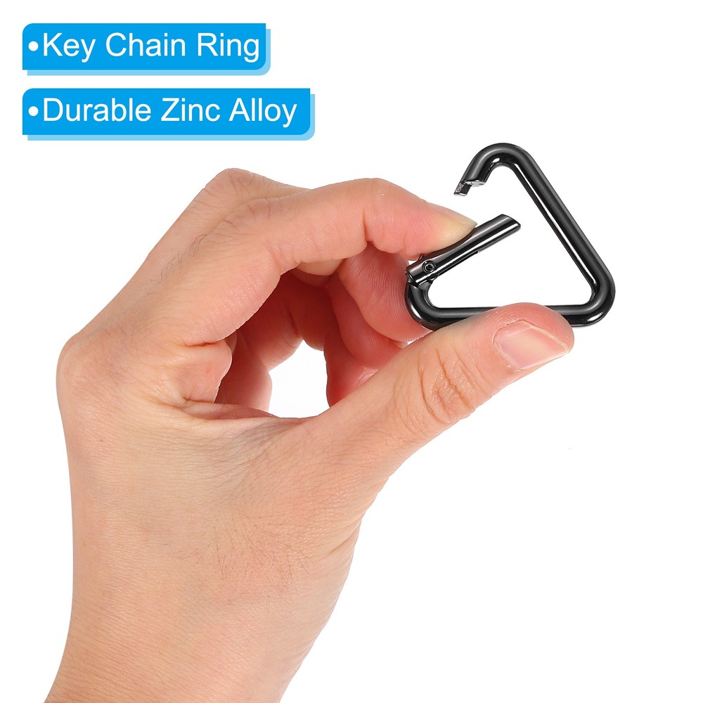 4Pcs 1-1/5" Triangle Jump Ring Buckle Spring Snap Clip Trigger Keychain Black