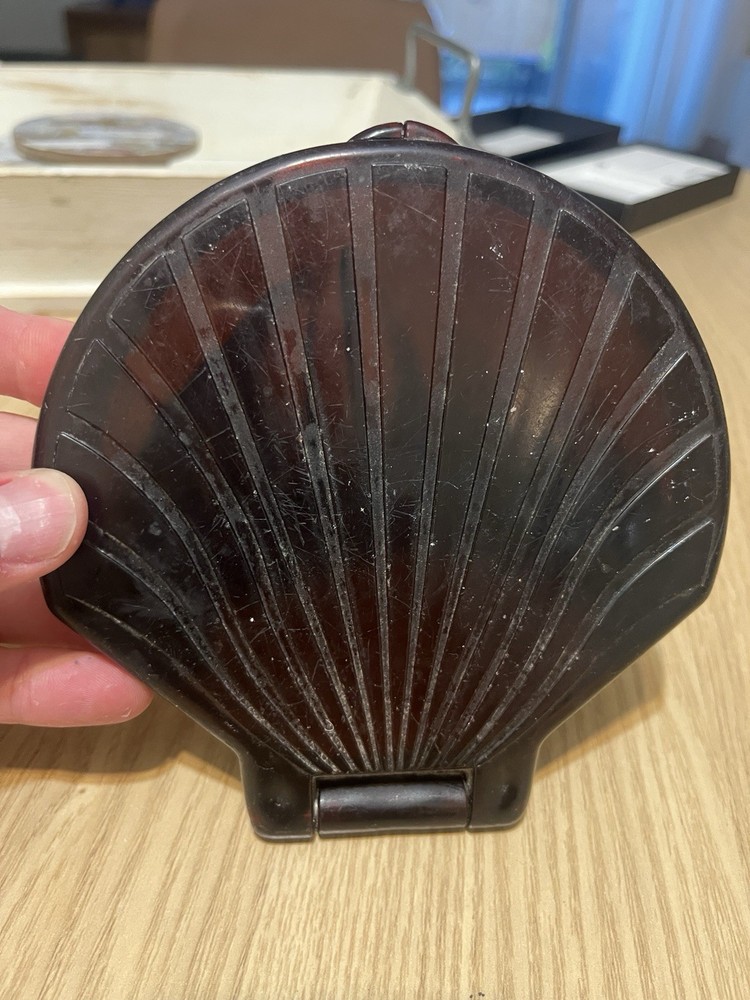 Vintage Seashell Tortoise Shell Plastic Compact Double Mirror