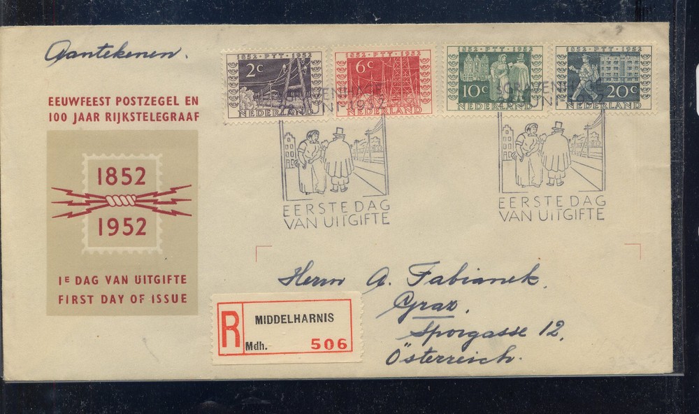 Netherlands  332-335   on  registered  cachet  cover